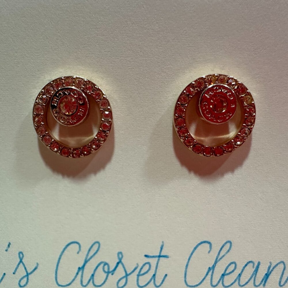Coach Rose Gold-Tone Open Circle Halo Stud Earrings – Crystal Logo Earrings
